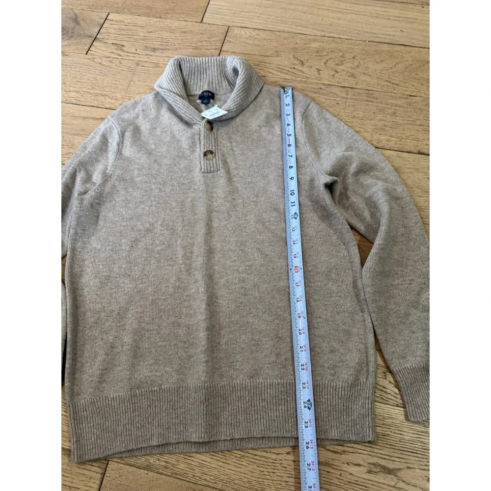 J. Crew Shawl Collar Pullover Sweater Mens Medium Beige Wool Blend Button (1340)